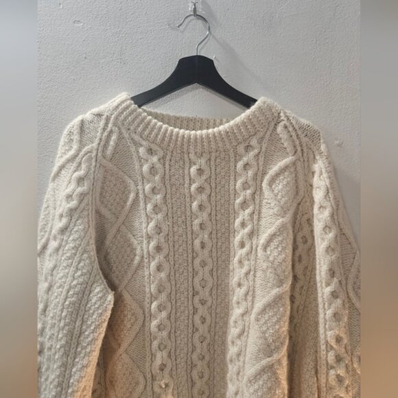 Athena Irish Hand Knit Wool Cable Chunky Cream Fisherman Sweater - Picture 2 of 4